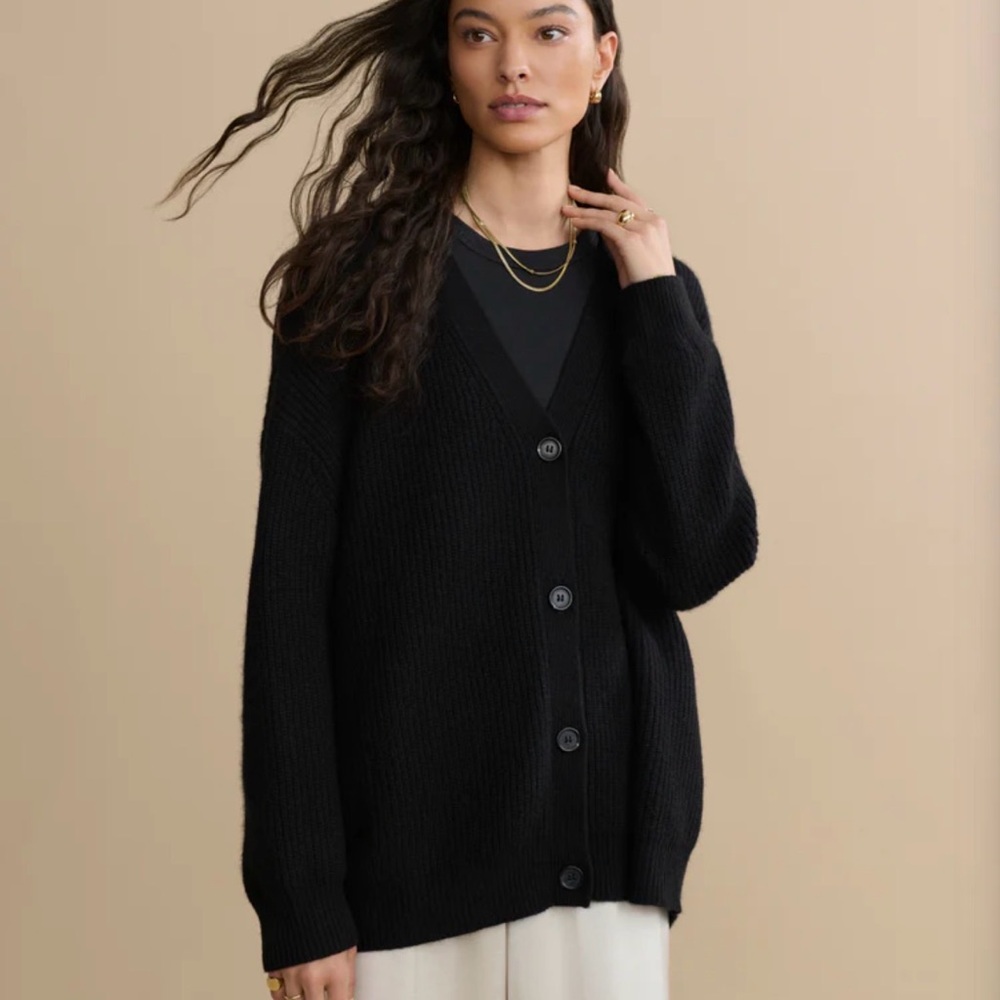 Jenni Kayne Cashmere Cocoon Black Cardigan Sweater Ribbed Oversize XXL
